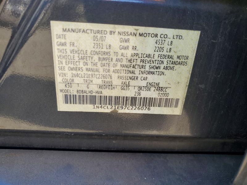 2007 Nissan Altima მანქანა იყიდება აუქციონზე, vin: 1N4CL21E97C226076, აუქციონის ნომერი: 71275946