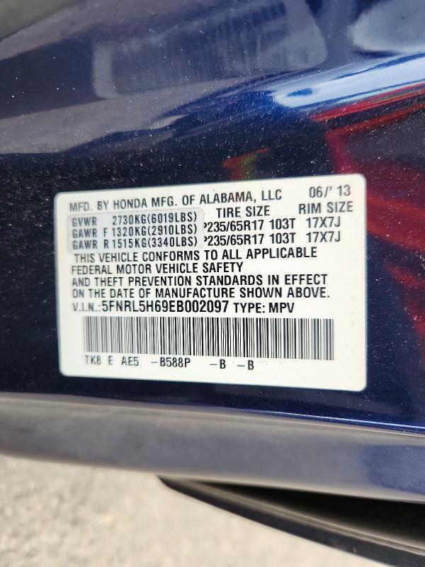 2014 Honda Odyssey მანქანა იყიდება აუქციონზე, vin: 5FNRL5H69EB002097, აუქციონის ნომერი: 68601036