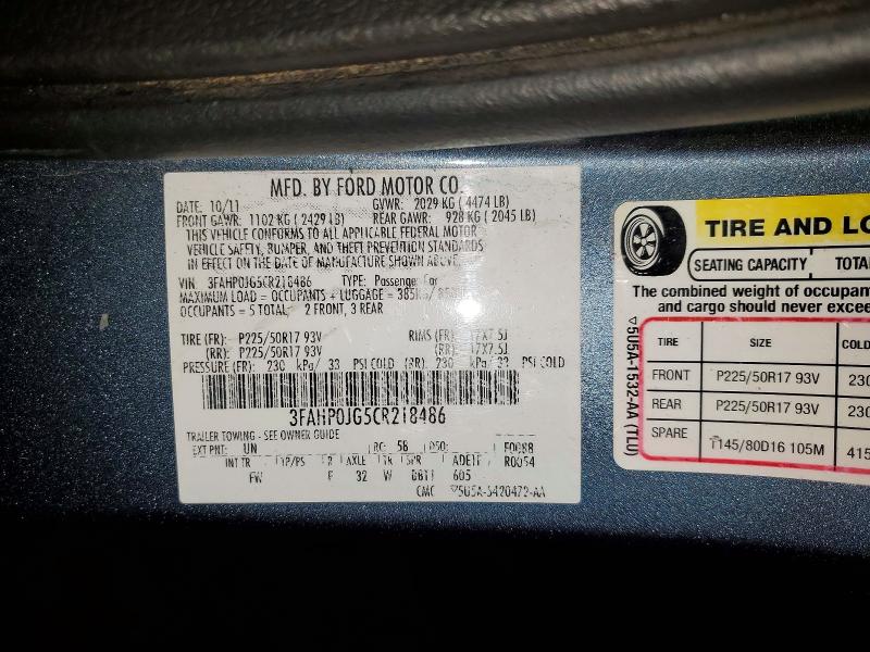 Продажа на аукционе авто 2012 Ford Fusion, vin: 3FAHP0JG5CR218486, номер лота: 69381786
