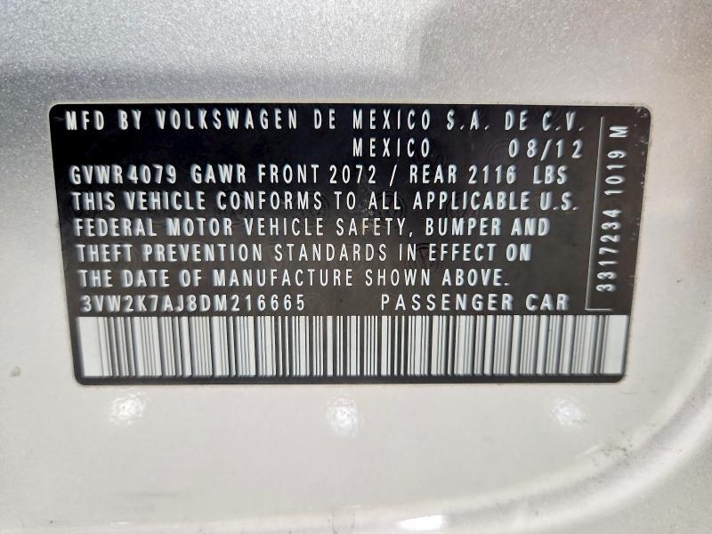 2013 Volkswagen Jetta მანქანა იყიდება აუქციონზე, vin: 3VW2K7AJ8DM216665, აუქციონის ნომერი: 68664976