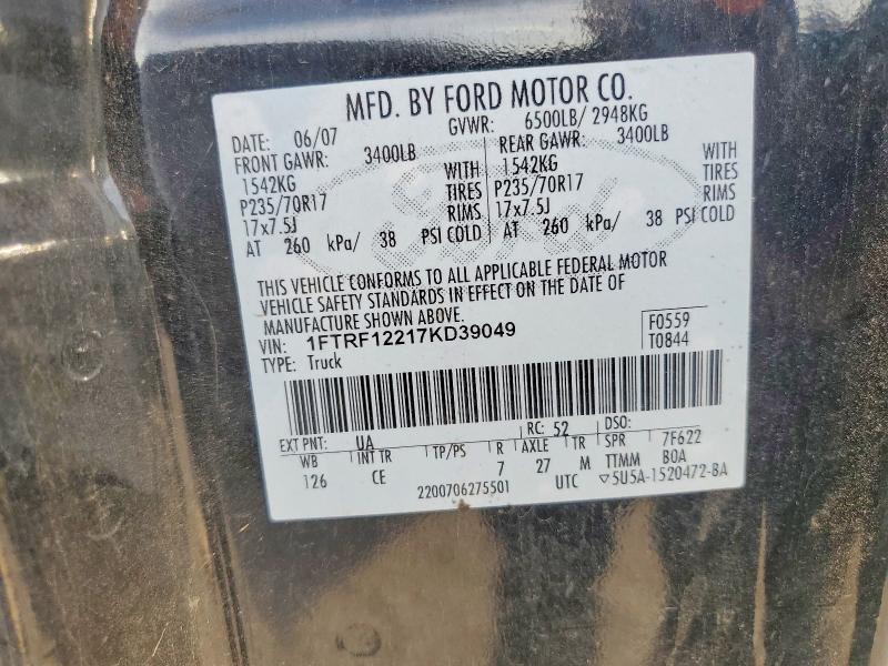 Aukcja sprzedaży 2007 Ford F150, vin: 1FTRF12217KD39049, numer aukcji: 70666346