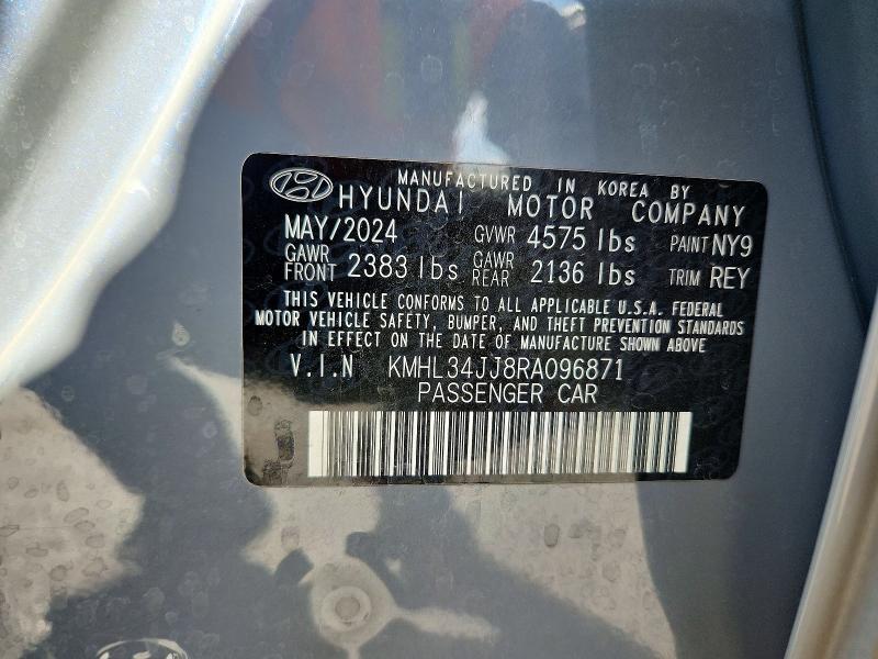 70558446 :رقم المزاد ، KMHL34JJ8RA096871 vin ، 2024 Hyundai Sonata Hybrid مزاد بيع