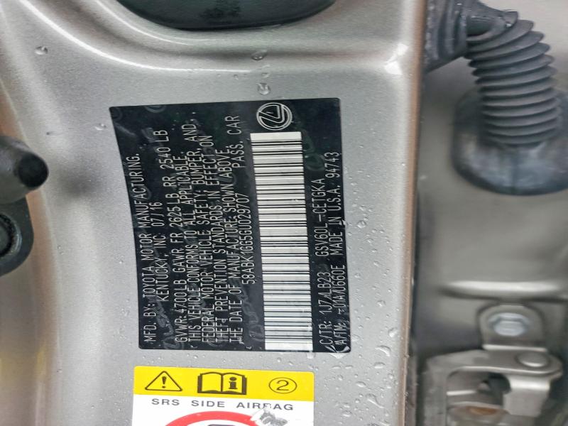 68923676 :رقم المزاد ، 58ABK1GG5GU029707 vin ، 2016 Lexus Es مزاد بيع