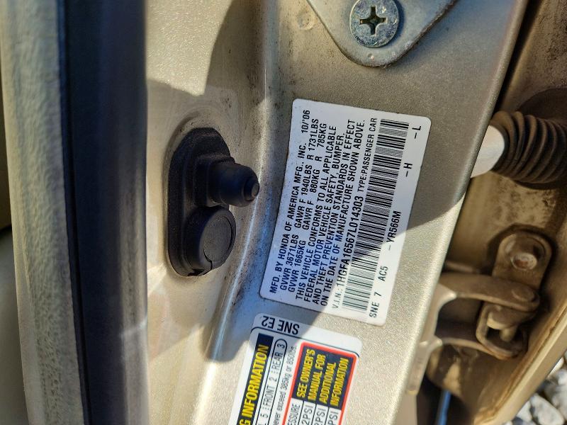 Aukcja sprzedaży 2007 Honda Civic, vin: 1HGFA16567L014303, numer aukcji: 68935546