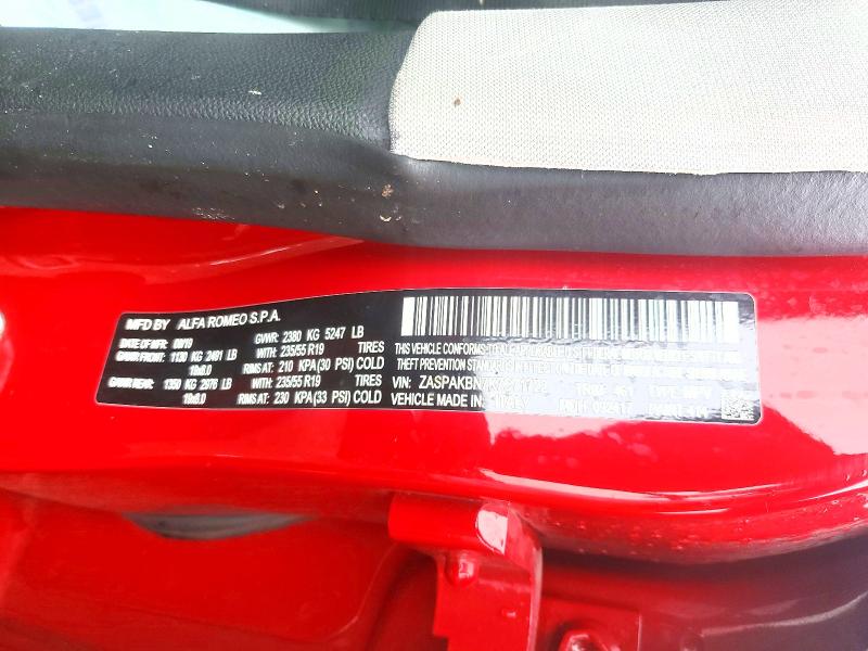 Aukcja sprzedaży 2019 Alfa Romeo Stelvio, vin: ZASPAKBN7K7C71722, numer aukcji: 66538186