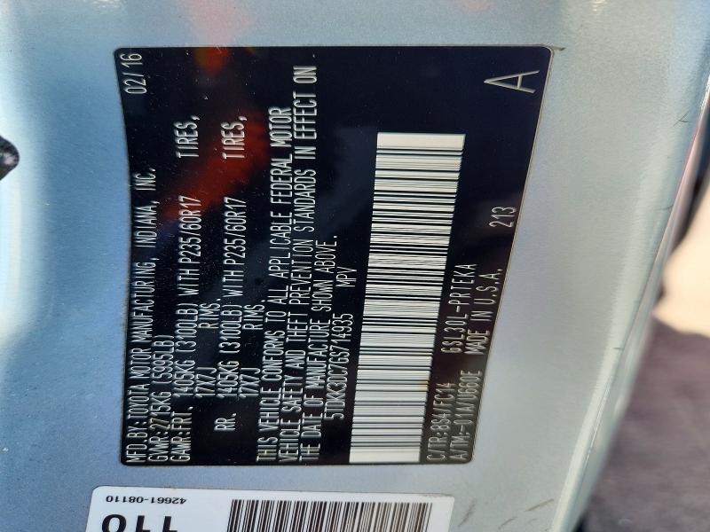 69629676 :رقم المزاد ، 5TDKK3DC7GS714935 vin ، 2016 Toyota Sienna مزاد بيع