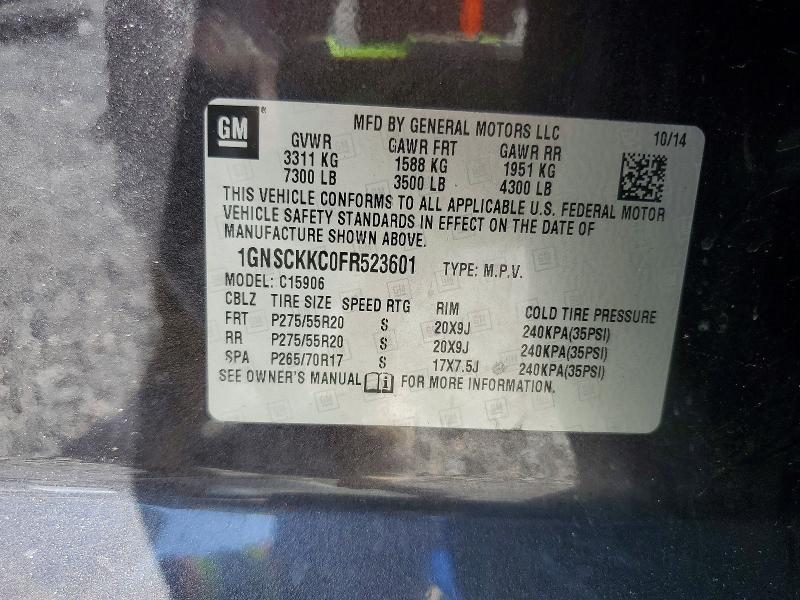 68721566 :رقم المزاد ، 1GNSCKKC0FR523601 vin ، 2015 Chevrolet Suburban مزاد بيع