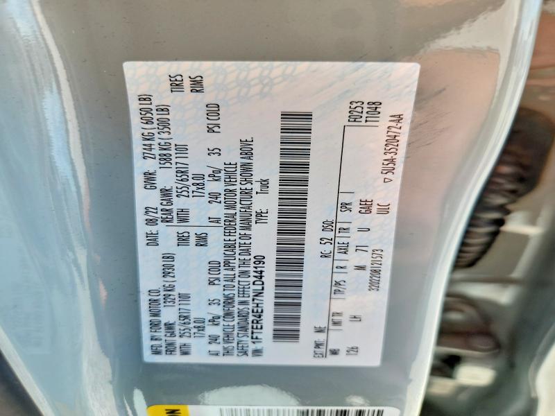 2022 Ford Ranger მანქანა იყიდება აუქციონზე, vin: 1FTER4EH7NLD44190, აუქციონის ნომერი: 67398756