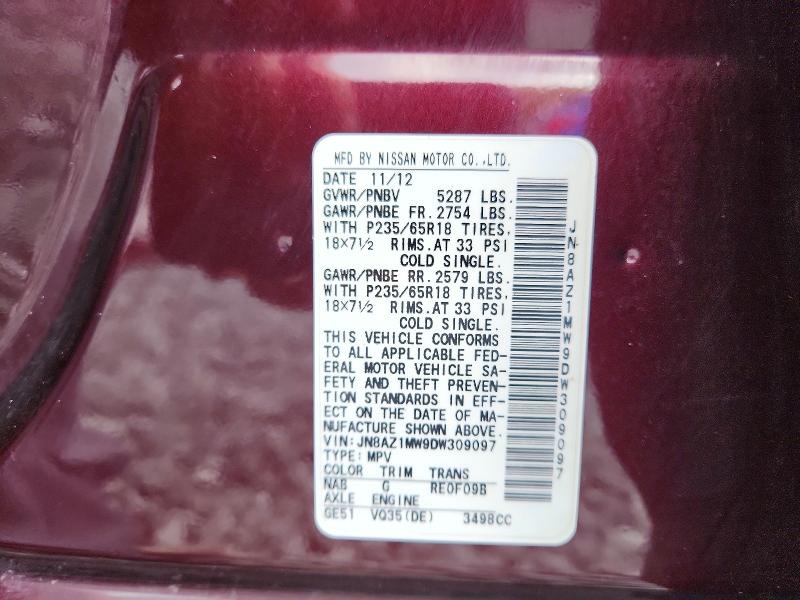 Aukcja sprzedaży 2013 Nissan Murano, vin: JN8AZ1MW9DW309097, numer aukcji: 66611086