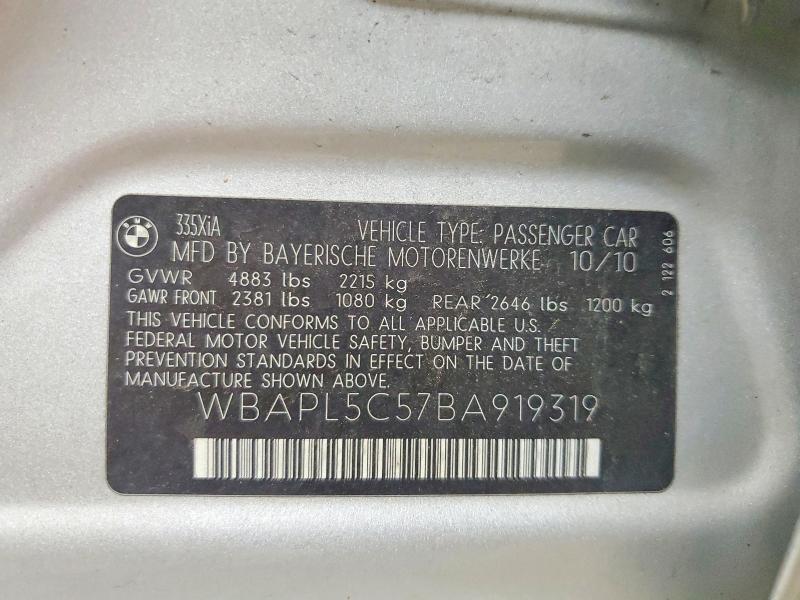 Aukcja sprzedaży 2011 Bmw 335, vin: WBAPL5C57BA919319, numer aukcji: 67416976