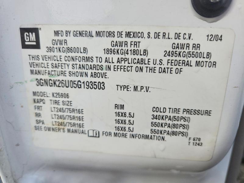 68831956 :رقم المزاد ، 3GNGK26U05G193503 vin ، 2005 Chevrolet Suburban مزاد بيع
