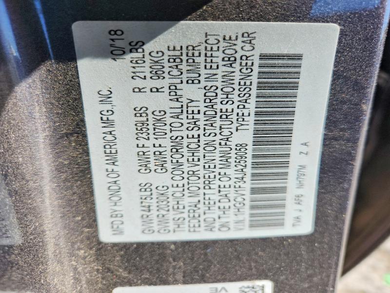 Aukcja sprzedaży 2018 Honda Accord, vin: 1HGCV1F34JA259058, numer aukcji: 70727186