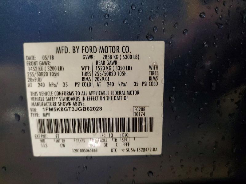 68420986 :رقم المزاد ، 1FM5K8GT3JGB62028 vin ، 2018 Ford Explorer مزاد بيع