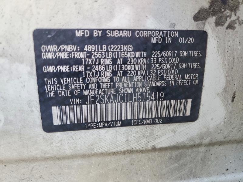 Aukcja sprzedaży 2020 Subaru Forester, vin: JF2SKAJC1LH515419, numer aukcji: 68370846