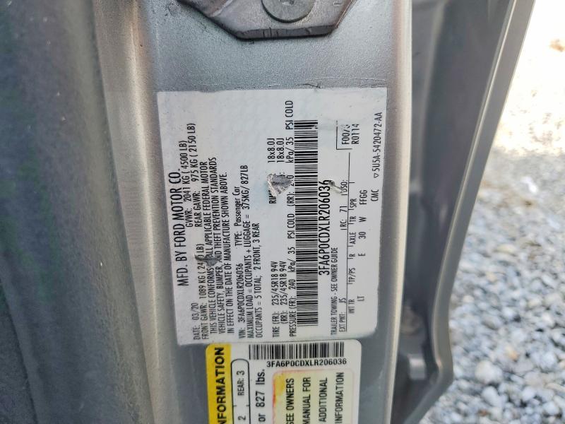 Aukcja sprzedaży 2020 Ford Fusion, vin: 3FA6P0CDXLR206036, numer aukcji: 69594046