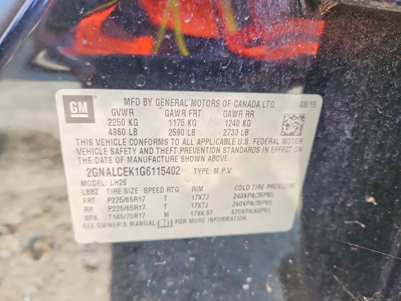 69153016 :رقم المزاد ، 2GNALCEK1G6115402 vin ، 2016 Chevrolet Equinox مزاد بيع