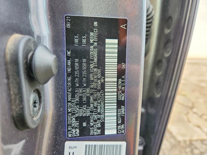 68961306 :رقم المزاد ، 5TDBZRBH6MS555477 vin ، 2021 Toyota Highlander مزاد بيع