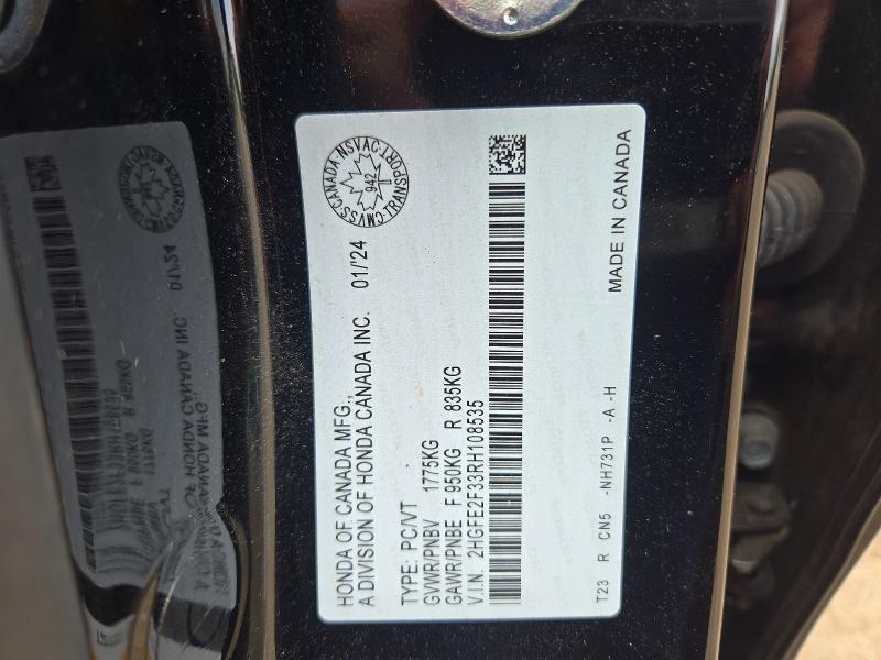 67966566 :رقم المزاد ، 2HGFE2F33RH108535 vin ، 2024 Honda Civic مزاد بيع