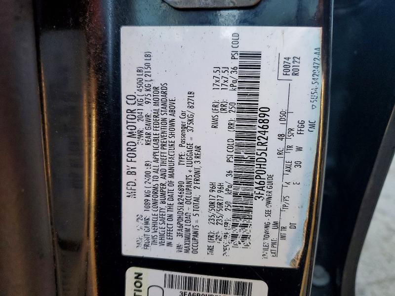 Продаж на аукціоні авто 2020 Ford Fusion, vin: 3FA6P0HD5LR246890, номер лоту: 70001706
