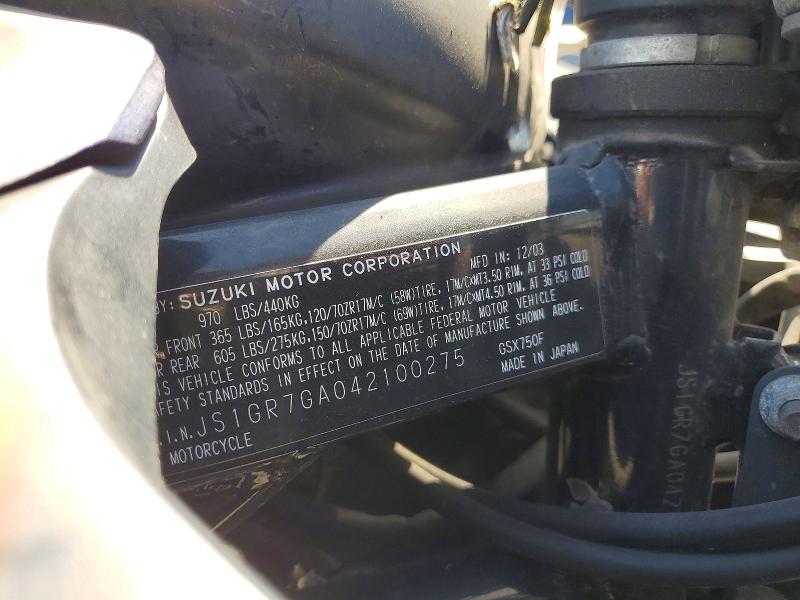 Продаж на аукціоні авто 2004 Suzuki Gsx750, vin: JS1GR7GA042100275, номер лоту: 67752506