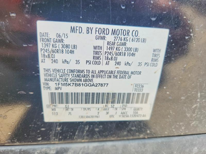 2016 Ford Explorer მანქანა იყიდება აუქციონზე, vin: 1FM5K7B81GGA27877, აუქციონის ნომერი: 68226616