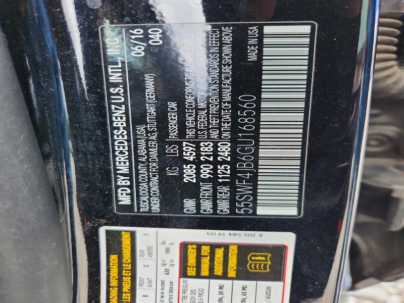 70458706 :رقم المزاد ، 55SWF4JB6GU168560 vin ، 2016 Mercedes-benz C مزاد بيع