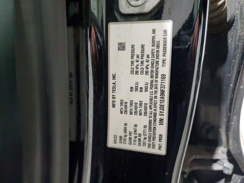 Aukcja sprzedaży 2022 Tesla Model 3, vin: 5YJ3E1EA9NF371169, numer aukcji: 71117596