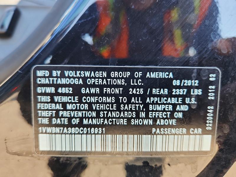 Продаж на аукціоні авто 2013 Volkswagen Passat, vin: 1VWBN7A38DC016931, номер лоту: 67861466