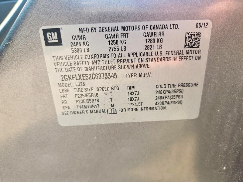 68164006 :رقم المزاد ، 2GKFLXE52C6373345 vin ، 2012 Gmc Terrain مزاد بيع