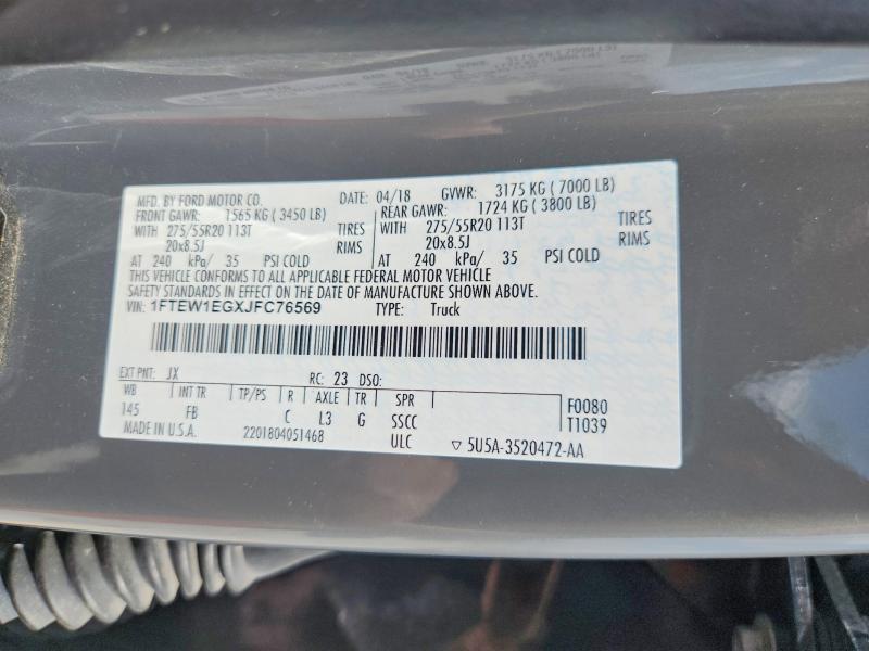Продажа на аукционе авто 2018 Ford F150, vin: 1FTEW1EGXJFC76569, номер лота: 66277126
