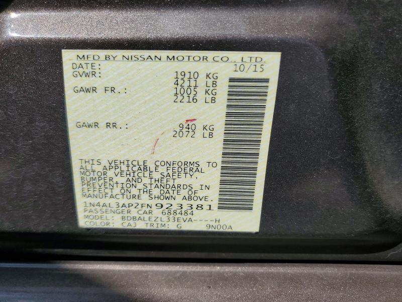 Продаж на аукціоні авто 2015 Nissan Altima, vin: 1N4AL3AP2FN923381, номер лоту: 66850996