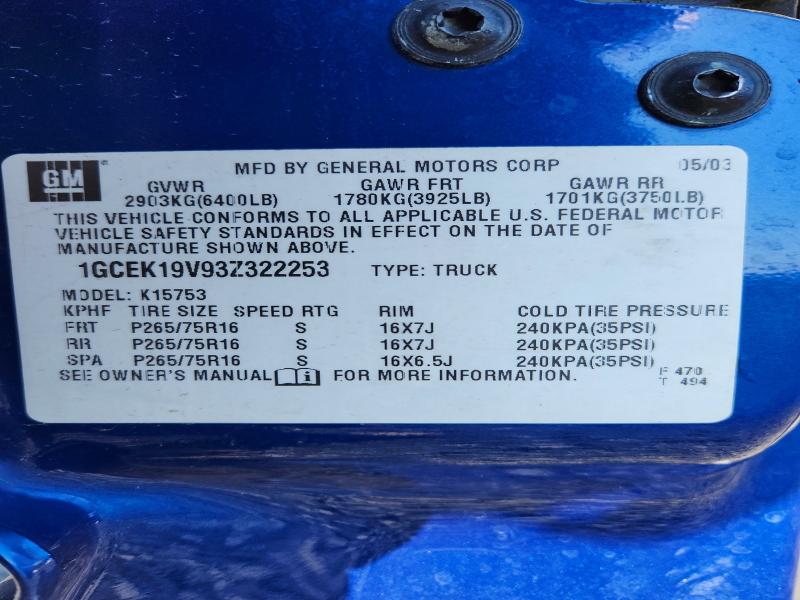 69609106 :رقم المزاد ، 1GCEK19V93Z322253 vin ، 2003 Chevrolet Silverado مزاد بيع