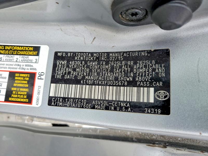 70100066 :رقم المزاد ، 4T1BF1FKXFU035678 vin ، 2015 Toyota Camry مزاد بيع