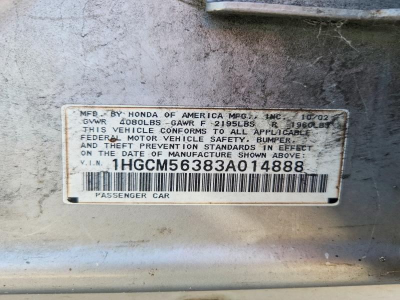 Продаж на аукціоні авто 2003 Honda Accord, vin: 1HGCM56383A014888, номер лоту: 69343506