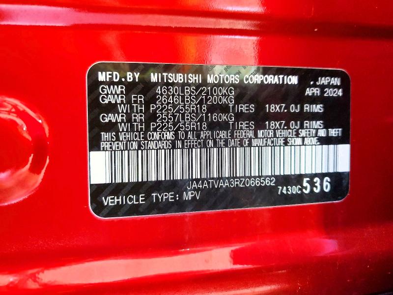 Продаж на аукціоні авто 2024 Mitsubishi Eclipse Cross, vin: JA4ATVAA3RZ066562, номер лоту: 68652416