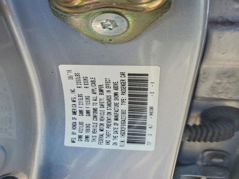 2016 Honda Accord მანქანა იყიდება აუქციონზე, vin: 1HGCR2F96GA237893, აუქციონის ნომერი: 68039486