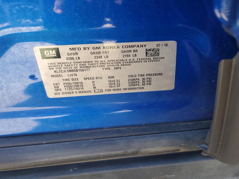 67730316 :رقم المزاد ، KL7CJLSB6GB756177 vin ، 2016 Chevrolet Trax مزاد بيع