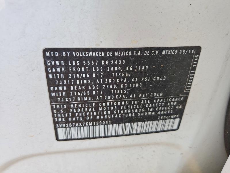 2019 Volkswagen Tiguan მანქანა იყიდება აუქციონზე, vin: 3VV2B7AX7KM199041, აუქციონის ნომერი: 68426406