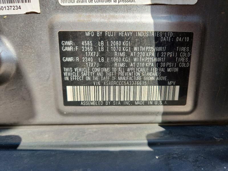 65473506 :رقم المزاد ، 4S4BRCCC5A3376615 vin ، 2010 Subaru Outback مزاد بيع