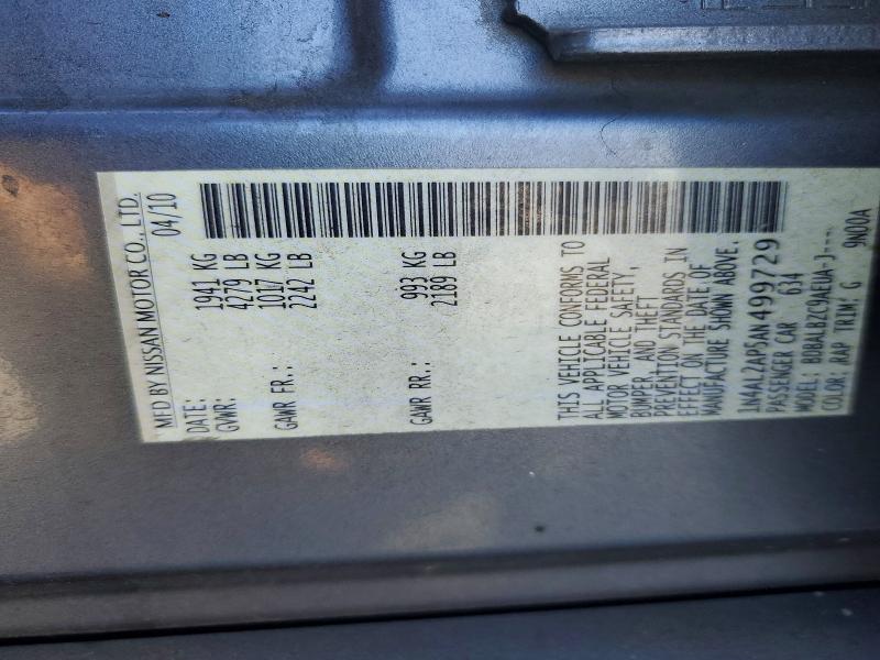2010 Nissan Altima მანქანა იყიდება აუქციონზე, vin: 1N4AL2AP5AN499729, აუქციონის ნომერი: 70553746