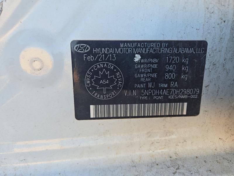 69764576 :رقم المزاد ، 5NPDH4AE7DH298079 vin ، 2013 Hyundai Elantra مزاد بيع