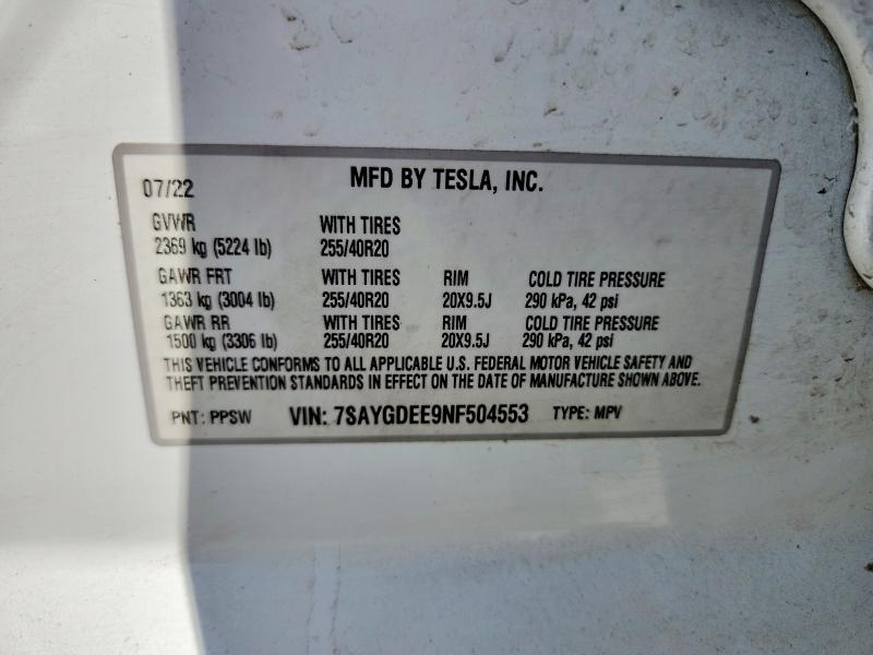 Продажа на аукционе авто 2022 Tesla Model Y, vin: 7SAYGDEE9NF504553, номер лота: 68075906