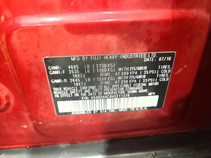 67730386 :رقم المزاد ، 4S4BSANC4H3211378 vin ، 2017 Subaru Outback مزاد بيع