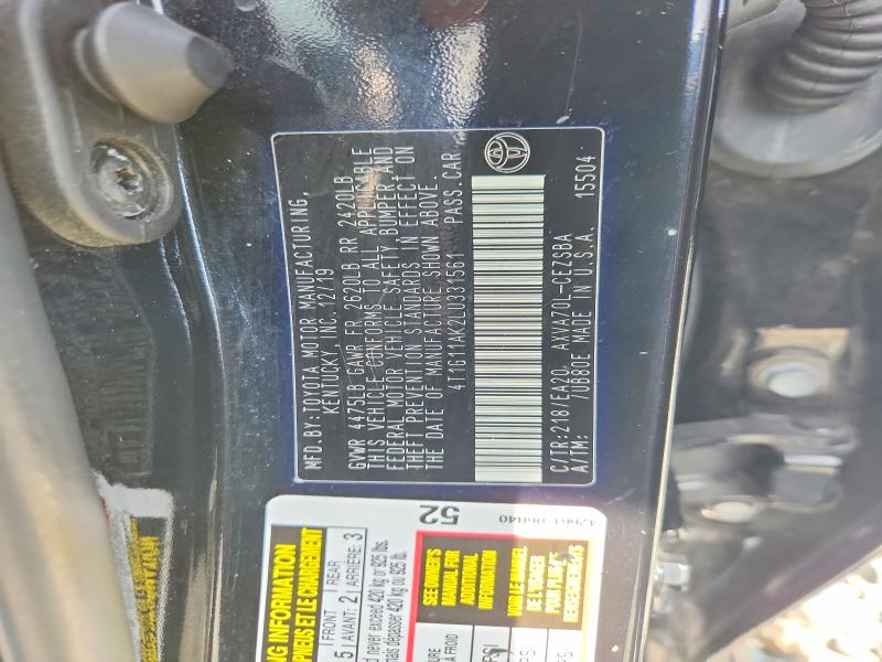 Aukcja sprzedaży 2020 Toyota Camry, vin: 4T1G11AK2LU331561, numer aukcji: 65962936