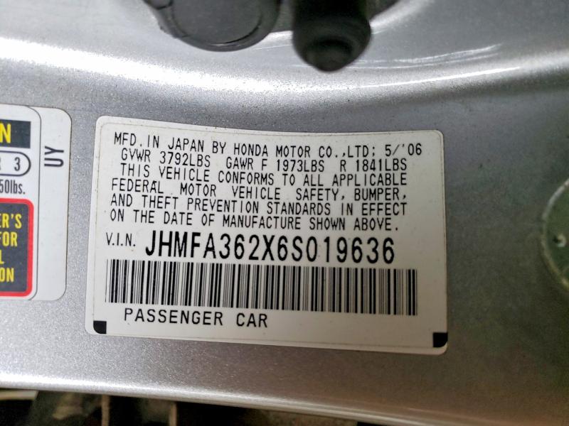 69059336 :رقم المزاد ، JHMFA362X6S019636         vin ، 2006 Honda Civic مزاد بيع