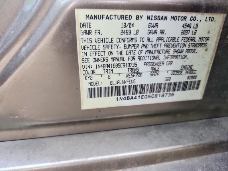 67625026 :رقم المزاد ، 1N4BA41E05C818735 vin ، 2005 Nissan Maxima مزاد بيع