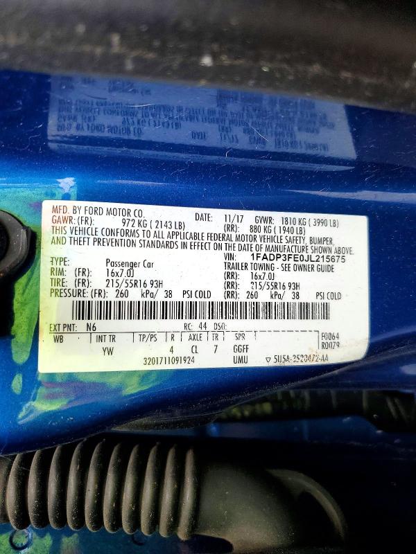 2018 Ford Focus მანქანა იყიდება აუქციონზე, vin: 1FADP3FE0JL215675, აუქციონის ნომერი: 70488226