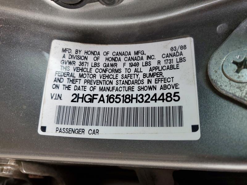 Aukcja sprzedaży 2008 Honda Civic, vin: 2HGFA16518H324485, numer aukcji: 70439956