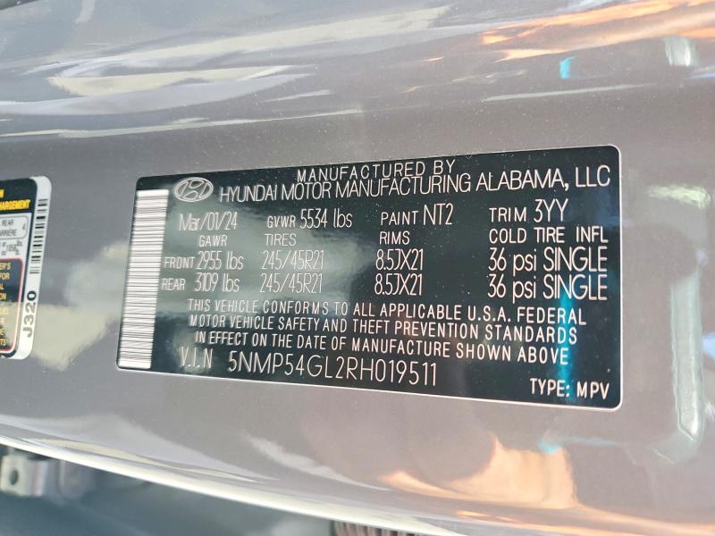 2024 Hyundai Santa Fe მანქანა იყიდება აუქციონზე, vin: 5NMP54GL2RH019511, აუქციონის ნომერი: 68000846