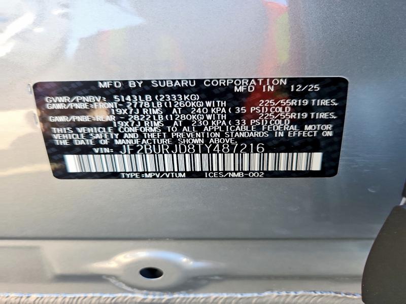68202176 :رقم المزاد ، JF2BURJD8TY487216 vin ، 2026 Subaru Outback مزاد بيع